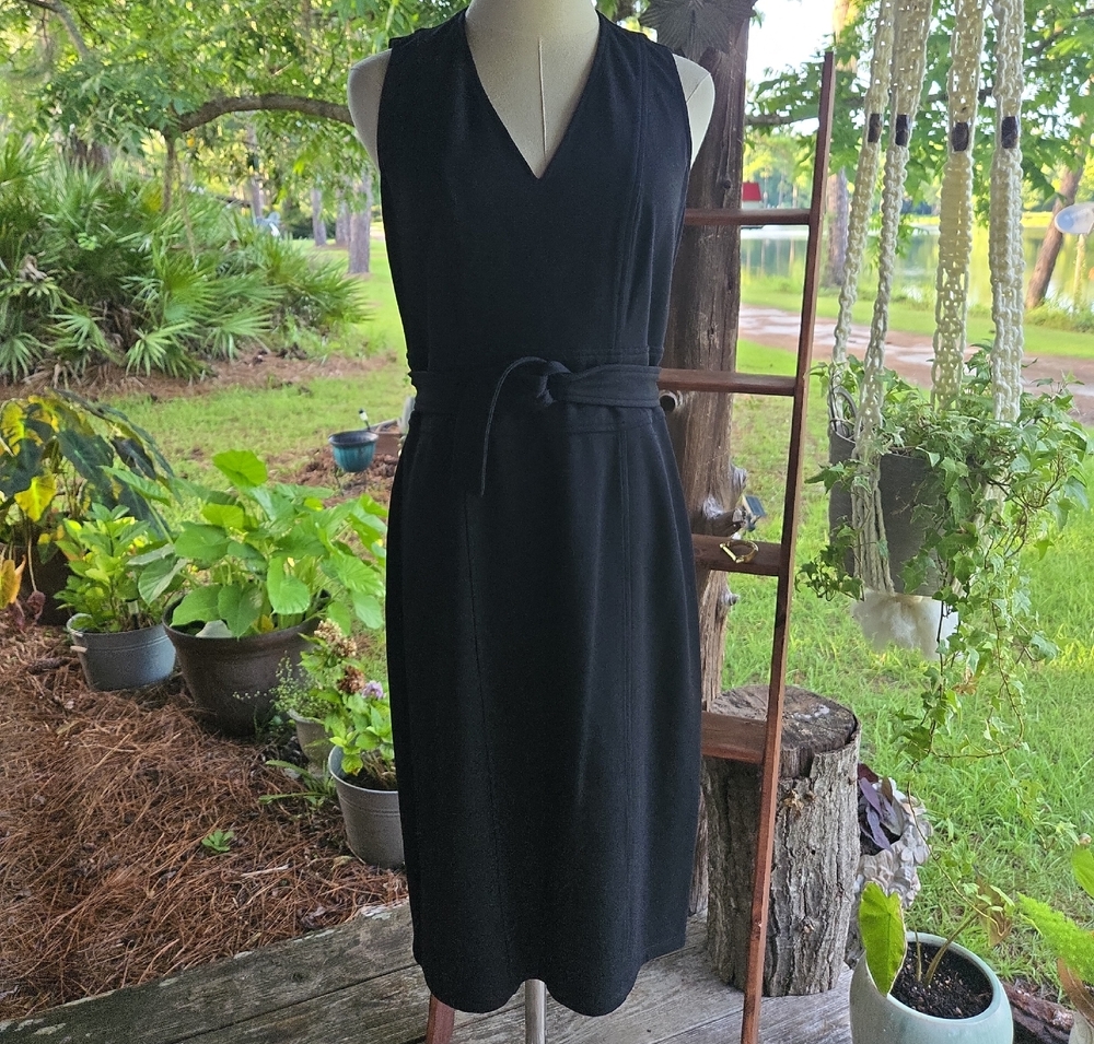 Etcetera Black Belted Sleeveless Shift Dress Size 8
